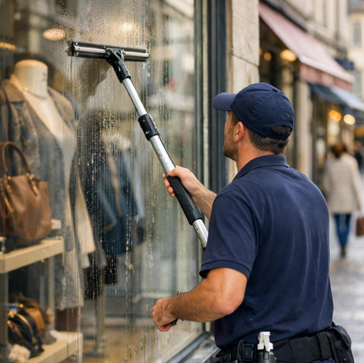 Photographie illustrative : Nettoyage de vitres